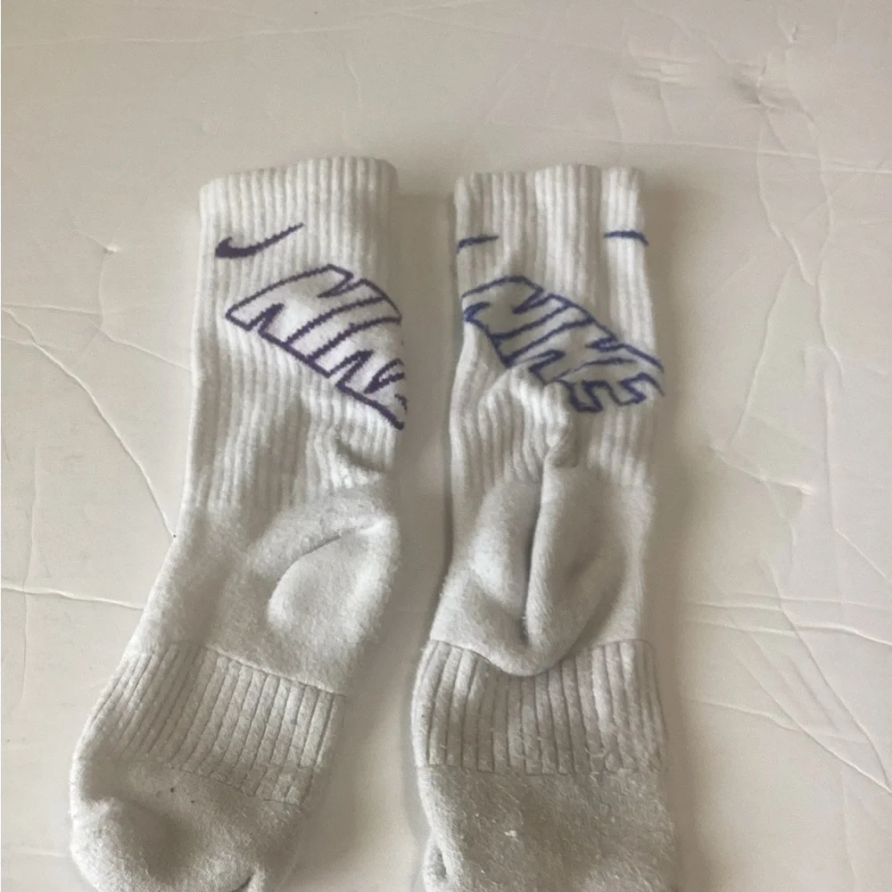 Nike White mix matched Purple and  Blue Athletic Crew Socks size small